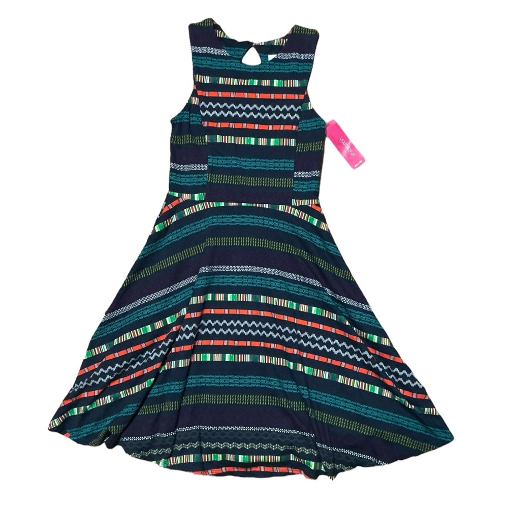 Juniors Skater Style Fit and Flare Striped Geometric Patterned Dress Size XS